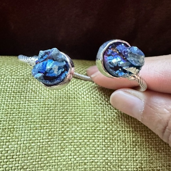 BRACELET CUFF SILVER TONE 6.75 DRUZY BLUE TWISTED ROPE 4139 B - Picture 12 of 13